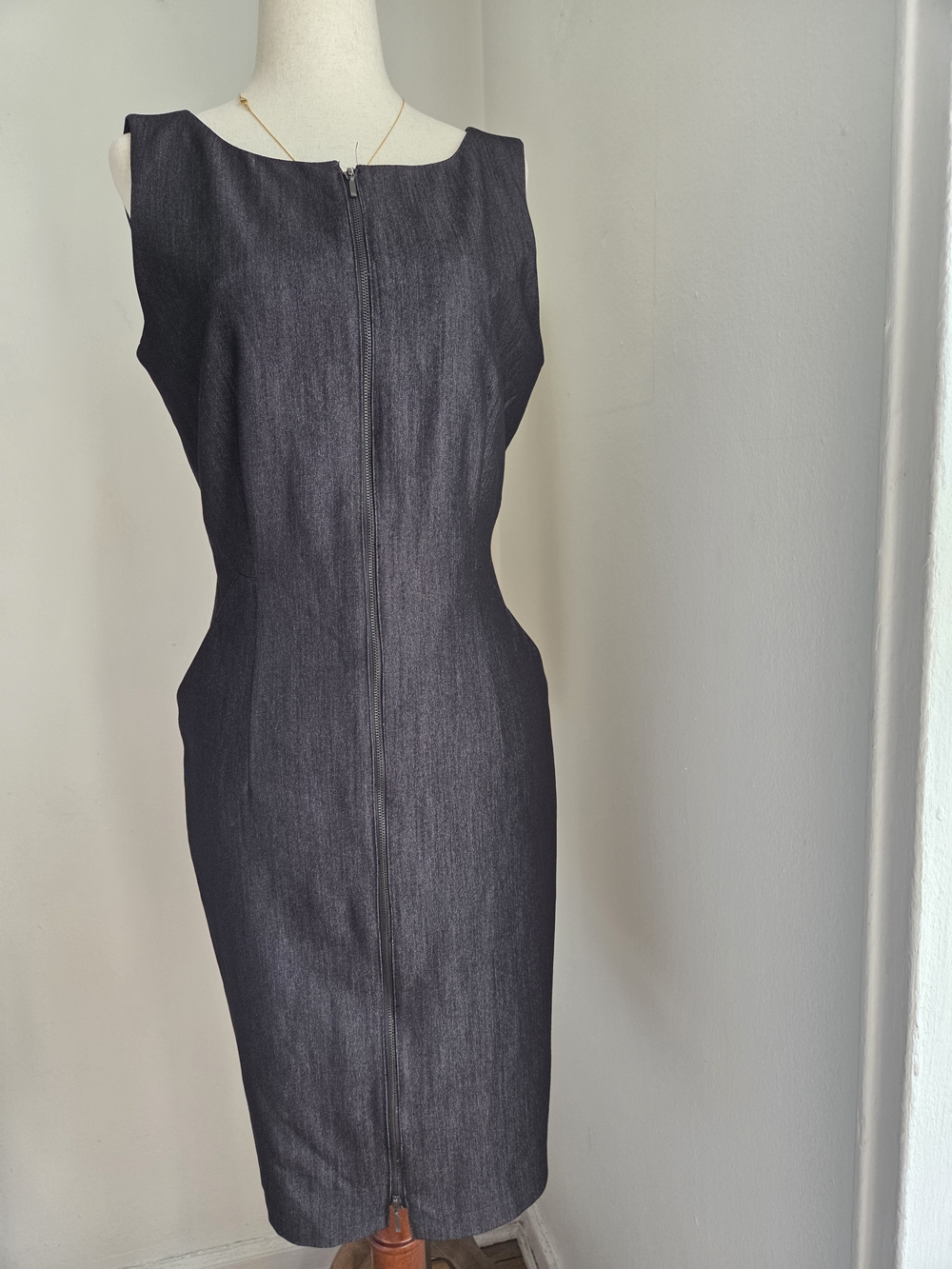 Calvin Klein Dark Charcoal Sleeveless Sheath Dress with Front Zip